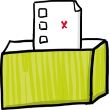 Zeichnung: Stimmzettel in einer Wahlurne