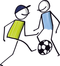 Zeichnung: Zwei Kinder spielen Fußball.